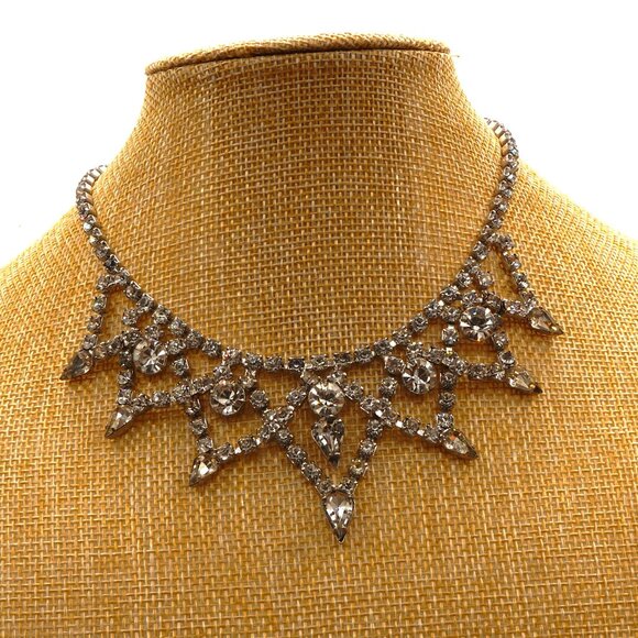 Elegant Vintage Cascading Crystal Choker Statement Necklace Adjustable 15" - Picture 3 of 13